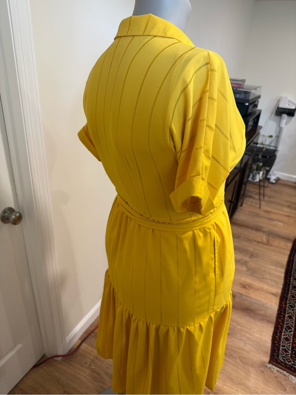 Tahari Bright Yellow Belted Midi Shirt Dress Size 14 - Picture 5 of 8
